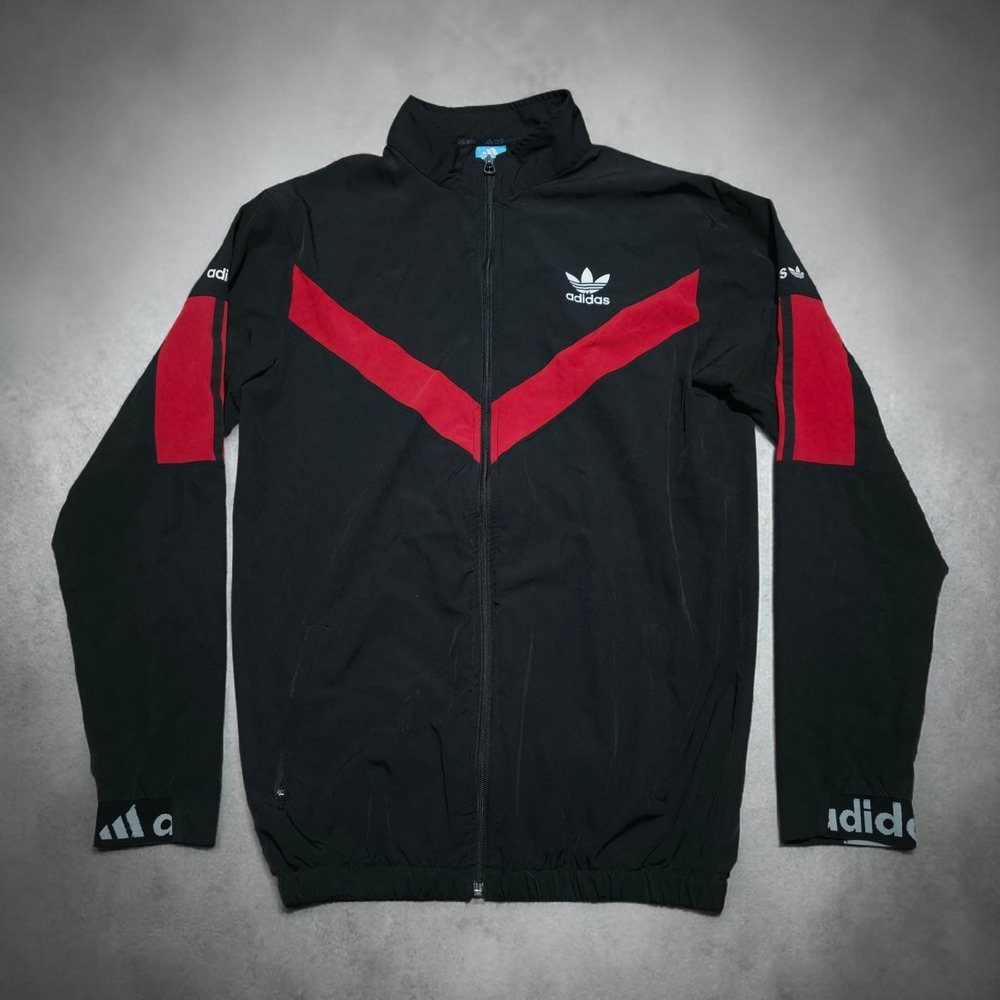 Vintage Adidas Arch Running Windbreaker Jacket Womens XL Red Black‎ Y2K Retro